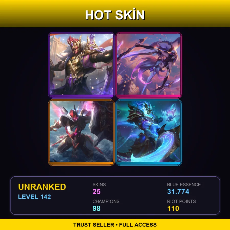 SG | Lv142 | Unranked | 25 Skin | 98 Champ — Nightbringer Nasus