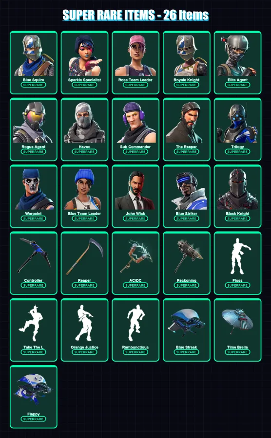 [PC/XBOX] | Blue Squire | Sparkle Specialist | Rose Team Leader | Royale Knight | Elite Agent | 130 skin | 64 pickaxe | 66 emote | 60 glider | Lv704
