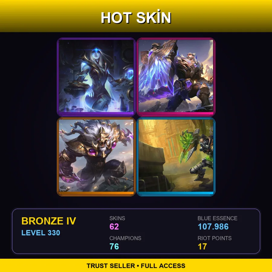 BR | Cosmic Queen Ashe | Victorious Braum | Victorious Rengar | Hextech Singed | 62 Skin | 76 Champ | Bronze IV | Lv330