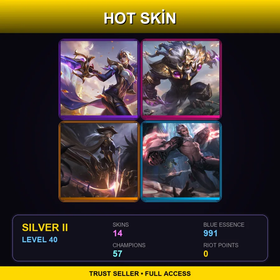 EUW | Victorious Fiora | Victorious Rengar | High Noon Ashe | PROJECT: Sylas | 14 Skin | 57 Champ | Silver II | Lv40