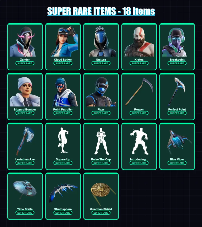 [PS4/PS5/XBOX/PC] | Xander | Cloud Striker | Sultura | Kratos | Breakpoint | 216 skin | 188 pickaxe | 175 emote | 143 glider | Lv1942