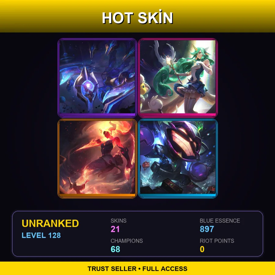 EUW | Lv128 | Unranked | 21 Skin | 68 Champ — LoL account