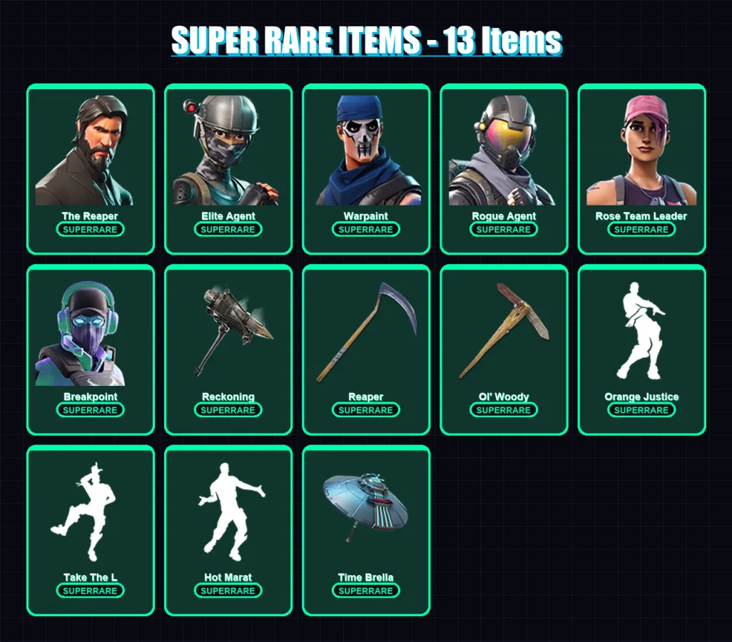 [PC/PSN] | The Reaper | Elite Agent | Warpaint | Rogue Agent | Rose Team Leader | 126 skin | 102 pickaxe | 141 emote | 88 glider | Lv1104 — Fortnite account