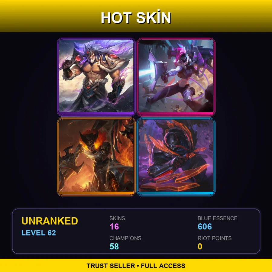 LAS | Lv62 | Unranked | 16 Skin | 58 Champ — LoL account