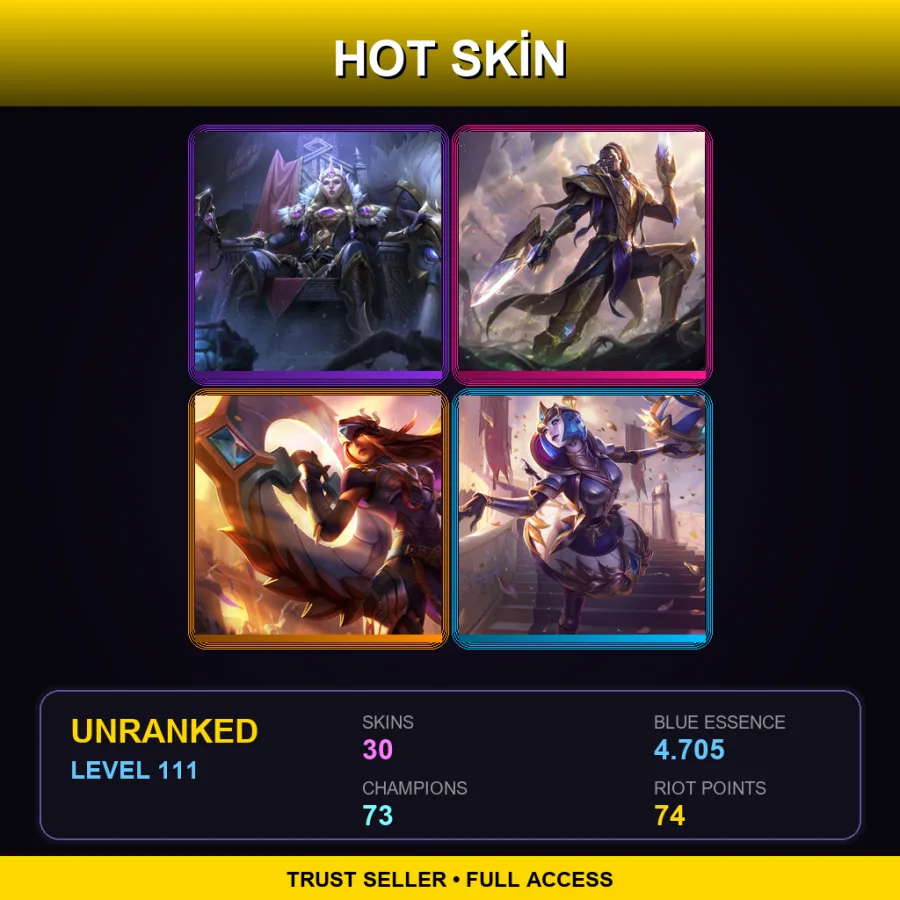 LAS | Lv111 | Unranked | 30 Skin | 73 Champ — LoL account