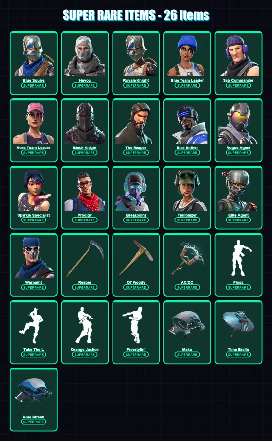 [PS4/PS5/XBOX/PC] | Blue Squire | Havoc | Royale Knight | Blue Team Leader | Sub Commander | 63 skin | 77 pickaxe | 57 emote | 68 glider | Lv1048
