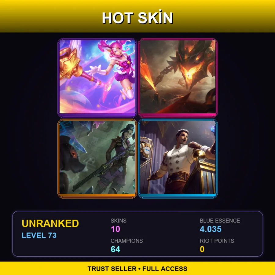NA | Lv73 | Unranked | 10 Skin | 64 Champ — LoL account