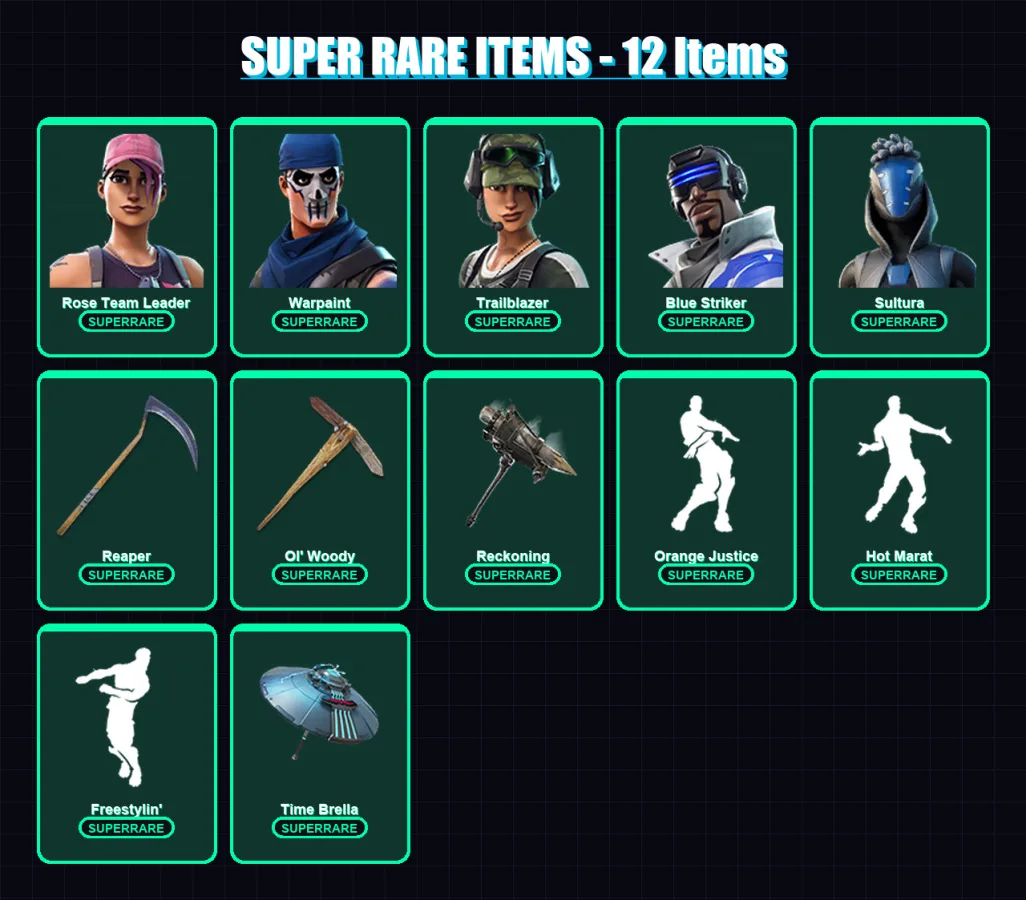 [PC/XBOX/PSN] | Rose Team Leader | Warpaint | Trailblazer | Blue Striker | Sultura | 108 skin | 117 pickaxe | 90 emote | 117 glider | Lv1524