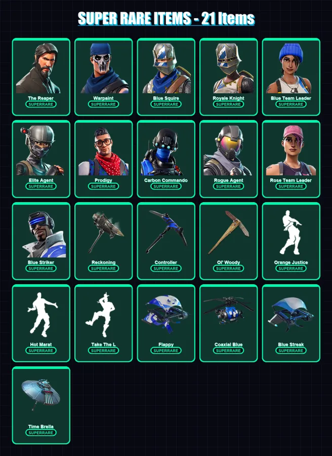 [PS4/PS5/XBOX/PC] | The Reaper | Warpaint | Blue Squire | Royale Knight | Blue Team Leader | 124 skin | 137 pickaxe | 144 emote | 115 glider | Lv151