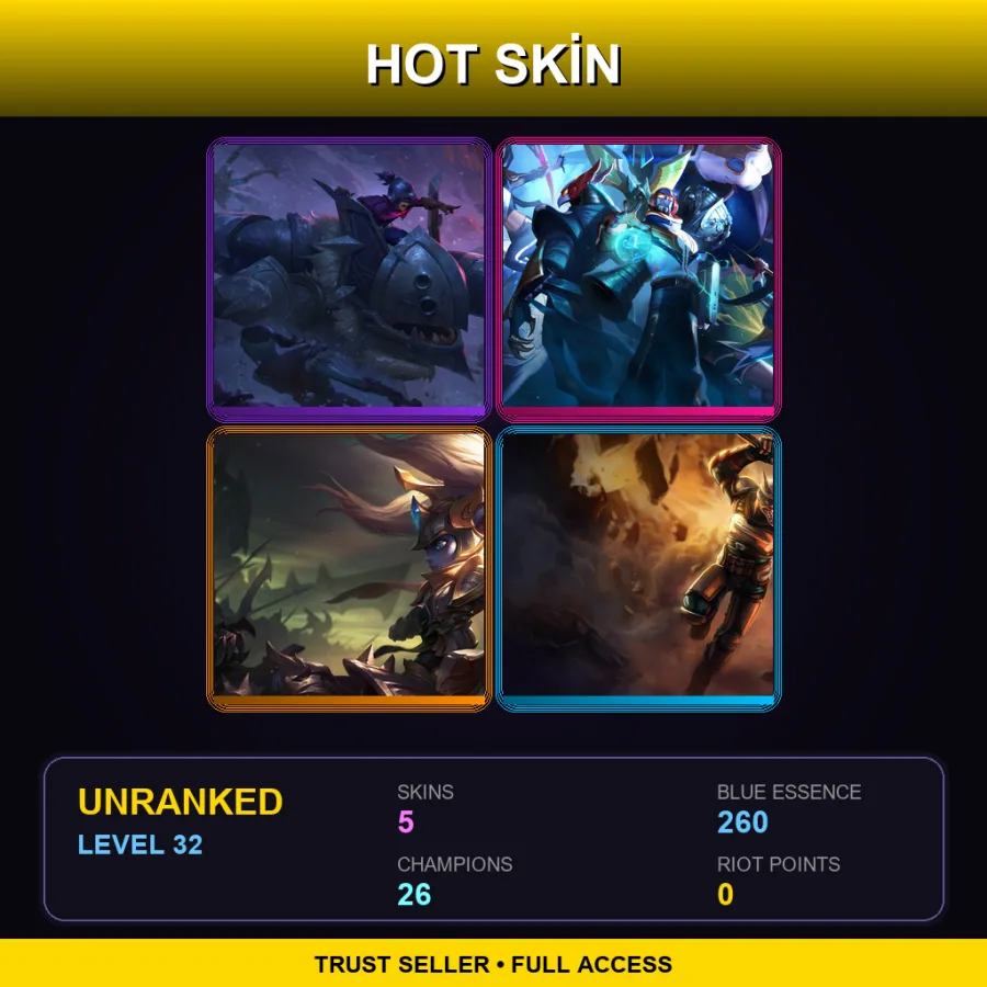 SG | Lv32 | Unranked | 5 Skin | 26 Champ — LoL account
