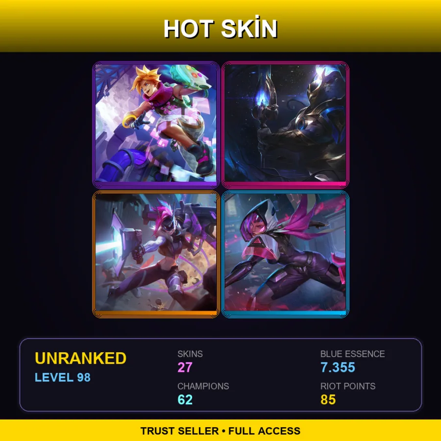 EUW | Lv98 | Unranked | 27 Skin | 62 Champ — LoL account