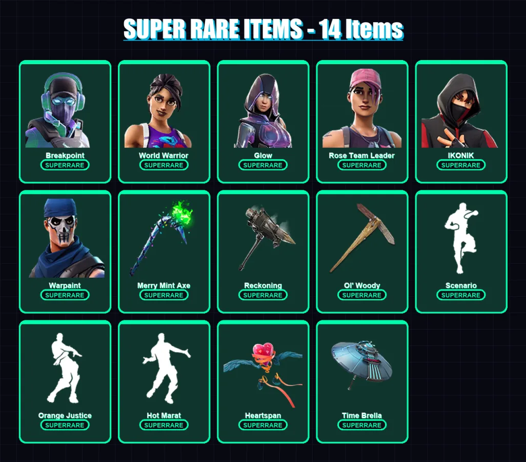 [PC/XBOX] | Breakpoint | World Warrior | Glow | Rose Team Leader | IKONIK | 159 skin | 156 pickaxe | 167 emote | 146 glider | Lv2286