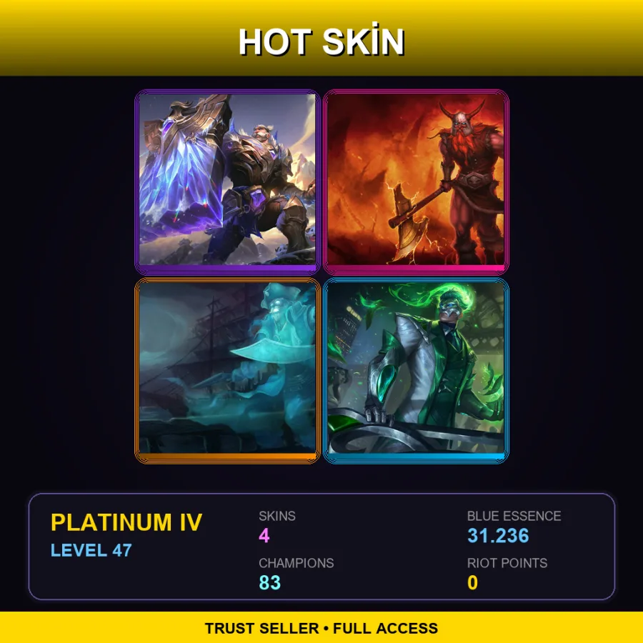 EUNE | Lv47 | Platinum IV | 4 Skin | 83 Champ