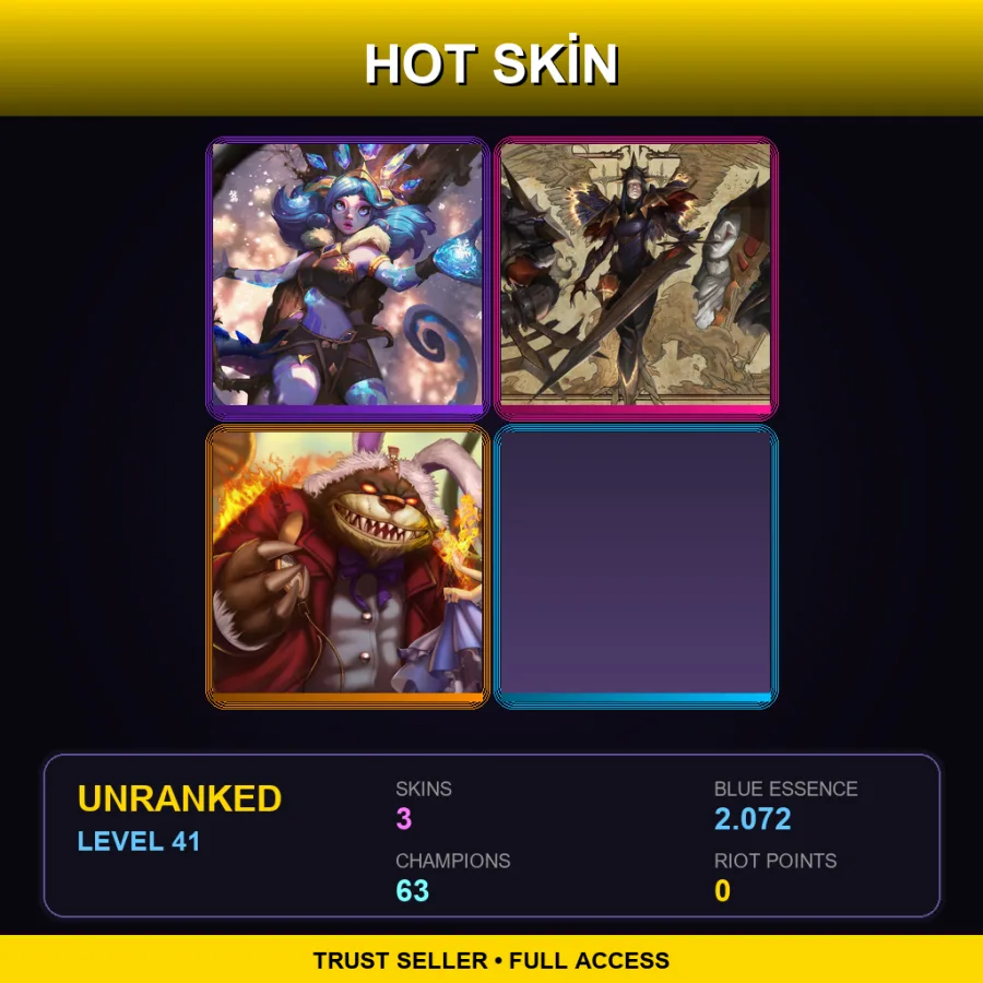 EUW | Lv41 | Unranked | 3 Skin | 63 Champ — LoL account