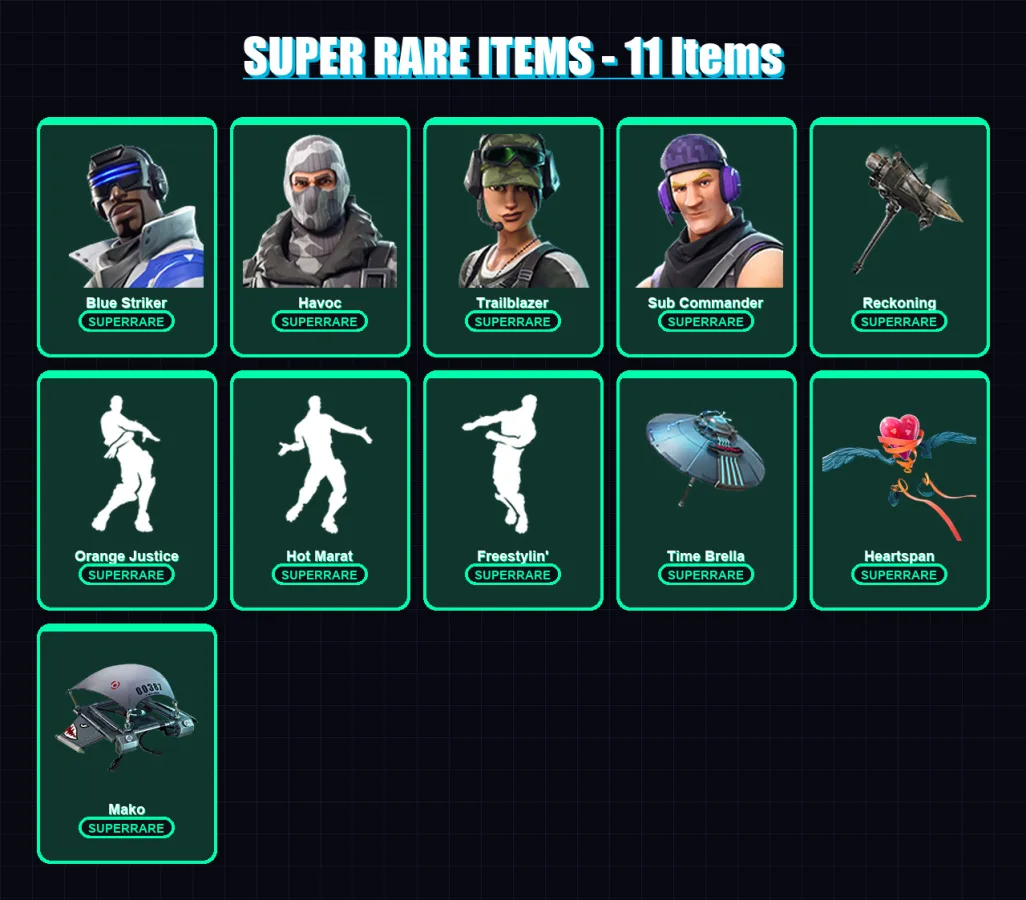 [PC/XBOX] | Blue Striker | Havoc | Trailblazer | Sub Commander | Vendetta | 56 skin | 51 pickaxe | 59 emote | 62 glider | Lv843 — Fortnite account