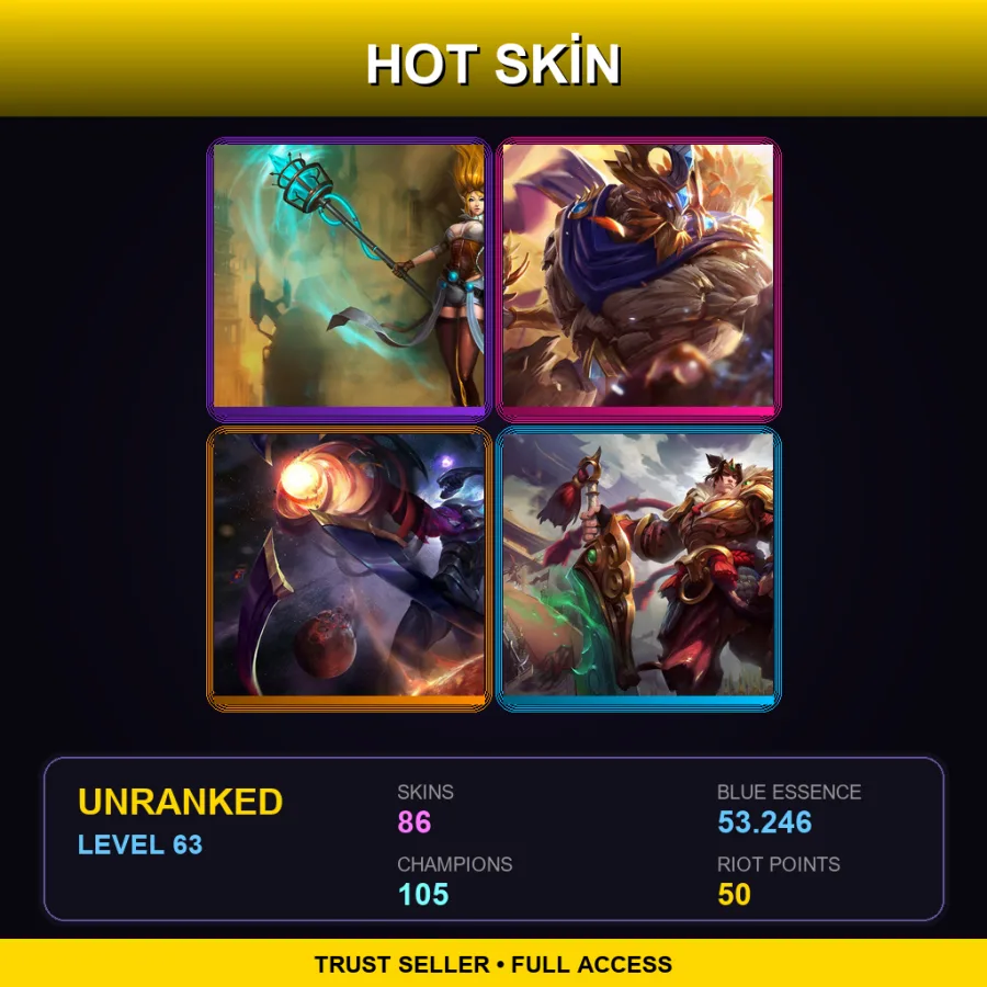EUW | Lv63 | Unranked | 86 Skin | 105 Champ