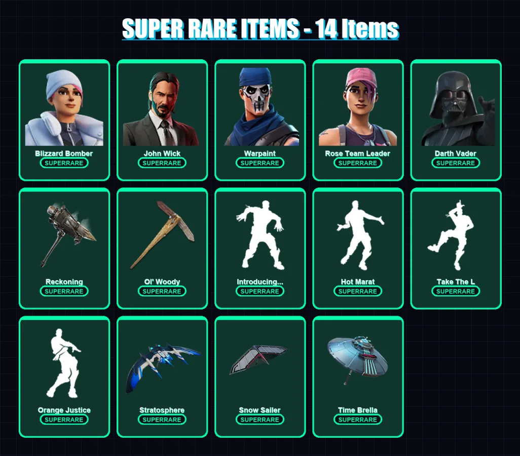 [PC/XBOX] | Blizzard Bomber | John Wick | Warpaint | Rose Team Leader | Darth Vader | 171 skin | 159 pickaxe | 167 emote | 131 glider | Lv1599 — Fortnite account