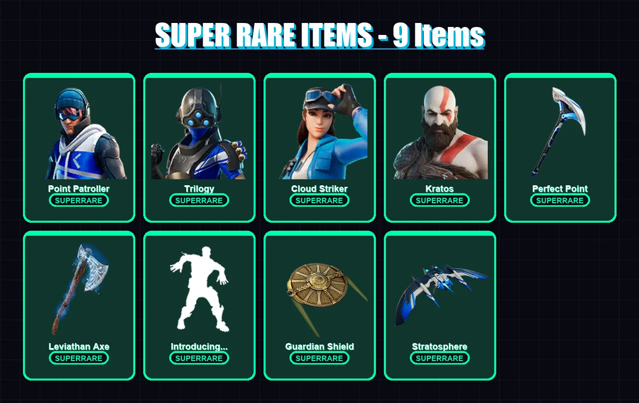 [PS4/PS5/XBOX/PC] | Point Patroller | Trilogy | Cloud Striker | Kratos | Joey | 41 skin | 59 pickaxe | 38 emote | 47 glider | Lv637 — Fortnite account
