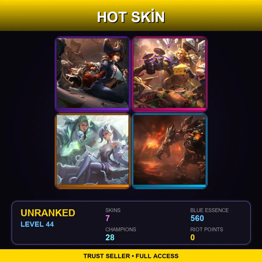 LAN | Waterloo Miss Fortune | Taric Luminshield | Crystal Rose Zyra | Obsidian Malphite | 7 Skin | 28 Champ | Lv44
