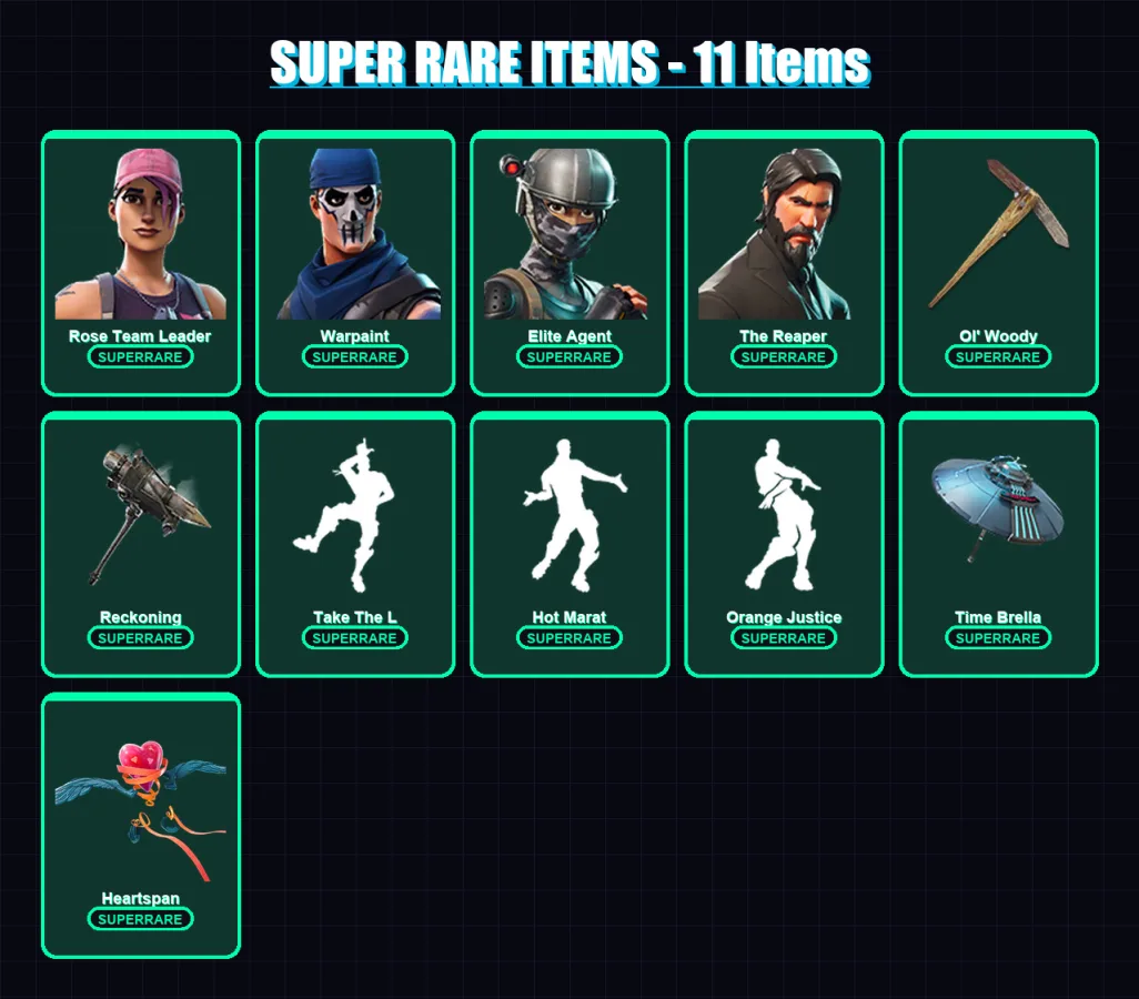 [PC/XBOX/PSN] | Rose Team Leader | Warpaint | Elite Agent | The Reaper | Rox | 199 skin | 192 pickaxe | 162 emote | 161 glider | Lv2184