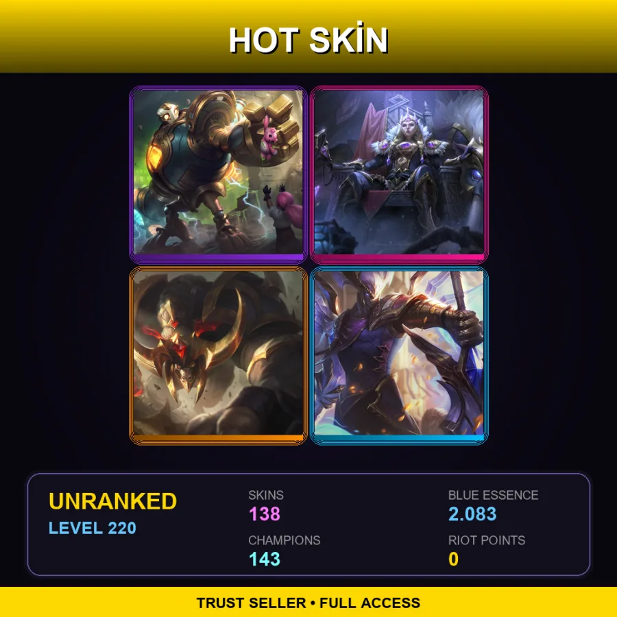 TW | Lv220 | Unranked | 138 Skin | 143 Champ — LoL account