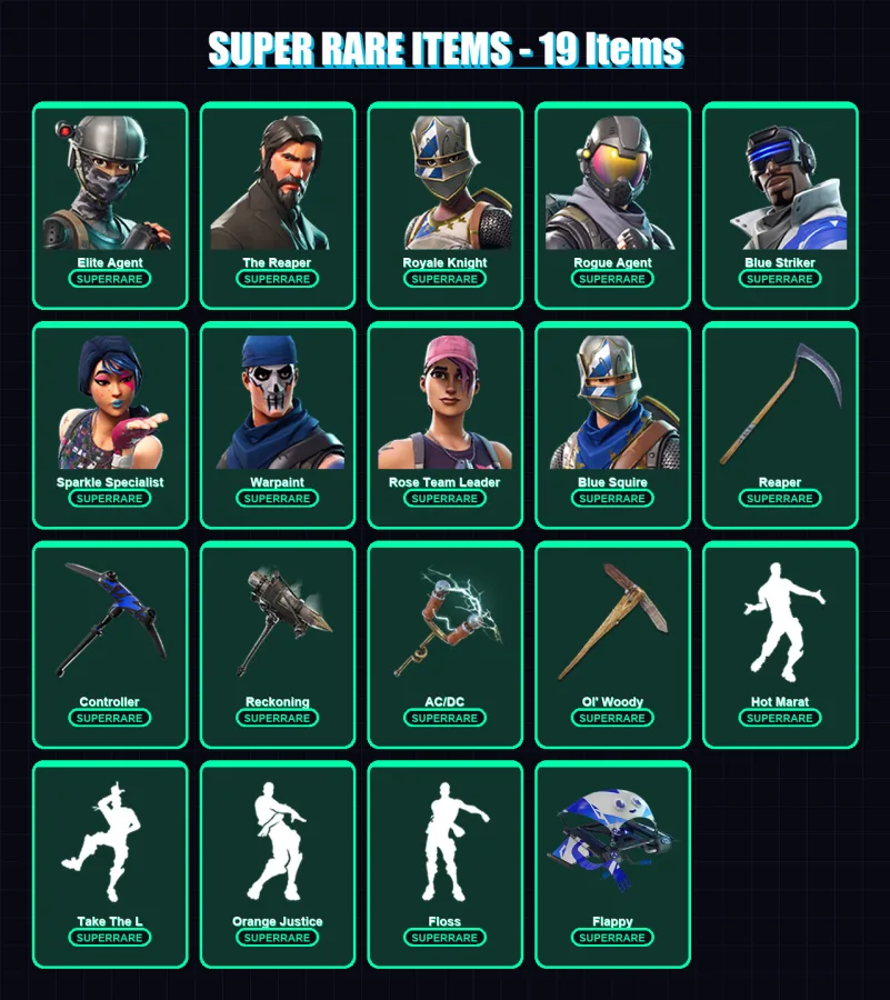 [PC/XBOX] | Elite Agent | The Reaper | Royale Knight | Rogue Agent | Blue Striker | 33 skin | 28 pickaxe | 47 emote | 42 glider | Lv451