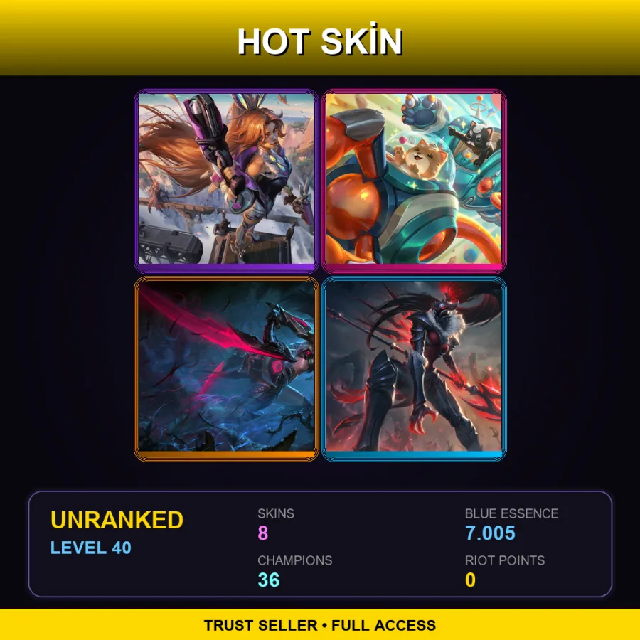 EUNE | Lv40 | Unranked | 8 Skin | 36 Champ — LoL account