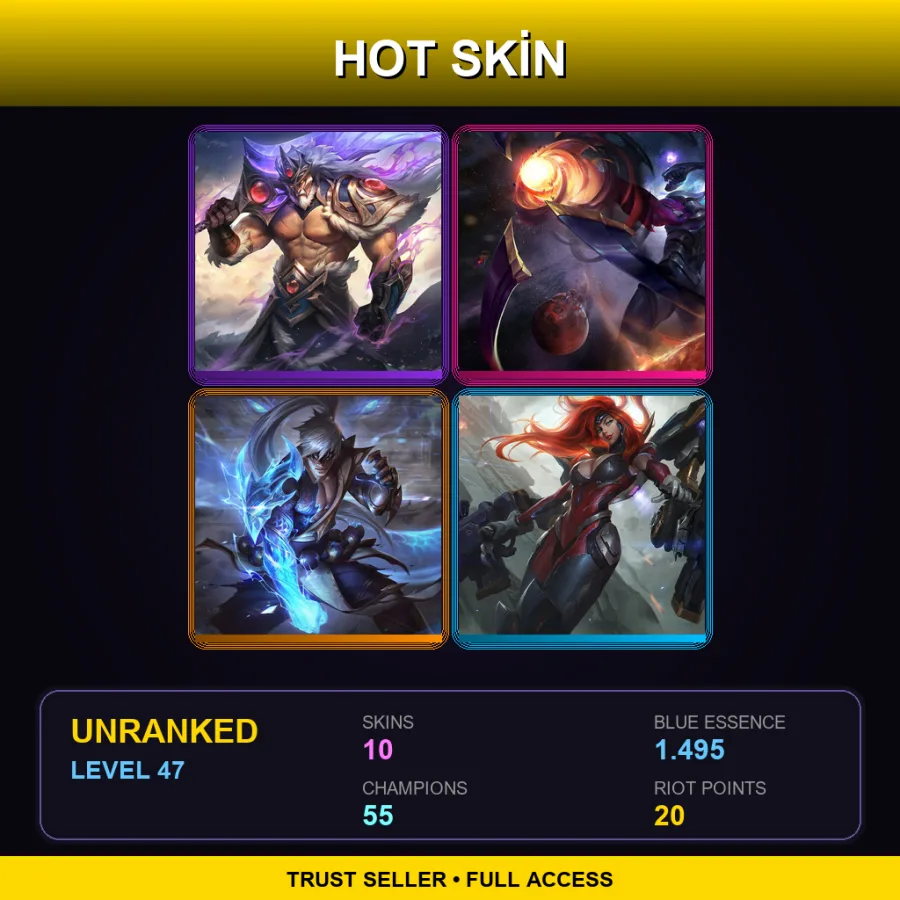 TW | Lv47 | Unranked | 10 Skin | 55 Champ — LoL account