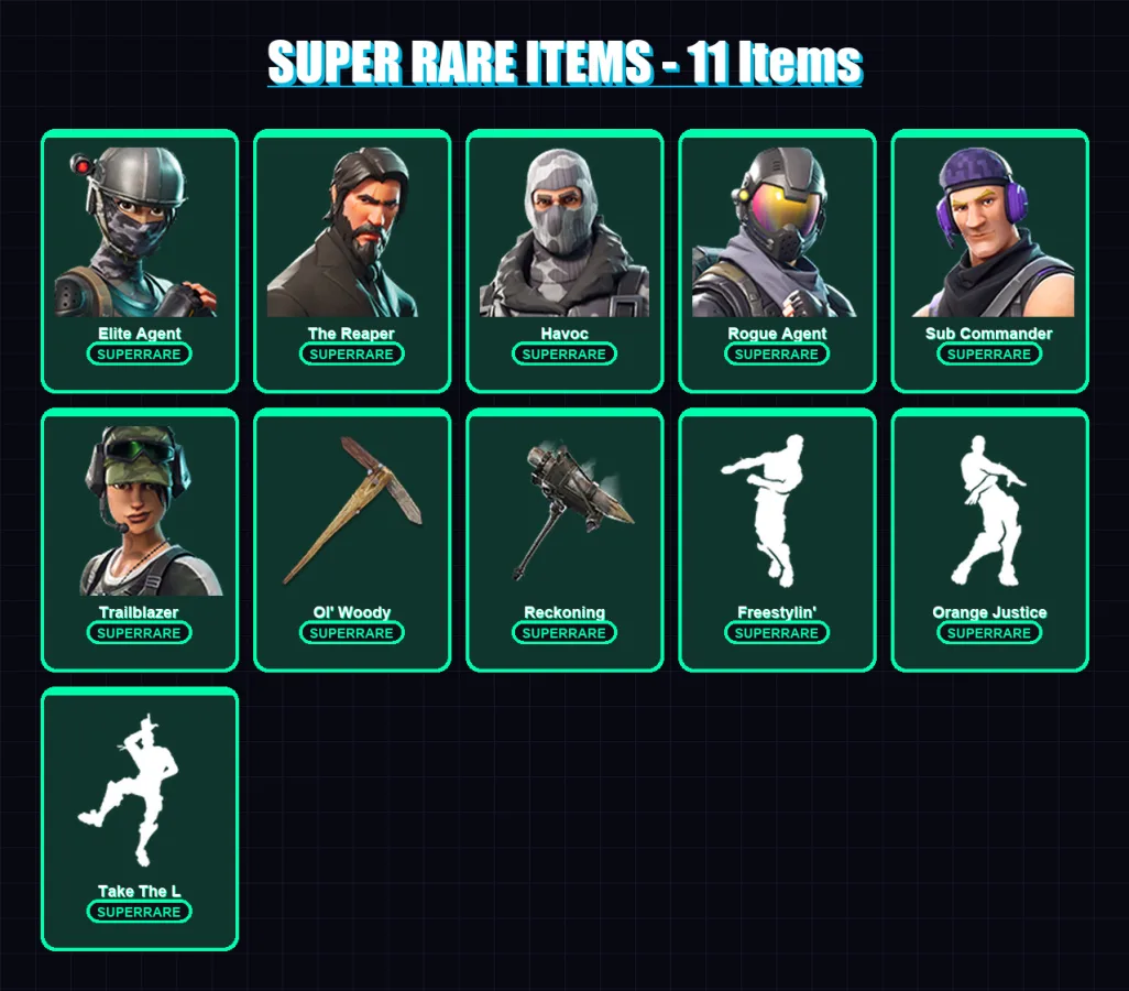 [PC/XBOX] | Elite Agent | The Reaper | Havoc | Rogue Agent | Sub Commander | 69 skin | 56 pickaxe | 46 emote | 55 glider | Lv743
