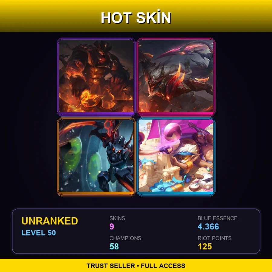 NA | Lv50 | Unranked | 9 Skin | 58 Champ