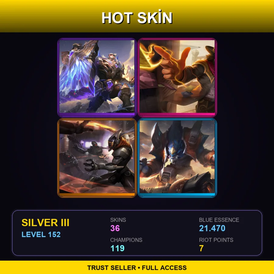 SG | Lv152 | Silver III | 36 Skin | 119 Champ — LoL account