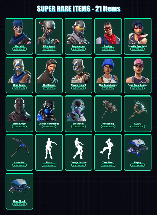 [PS4/PS5/XBOX/PC] | Warpaint | Elite Agent | Rogue Agent | Prodigy | Sparkle Specialist | 130 skin | 88 pickaxe | 107 emote | 80 glider | Lv1136
