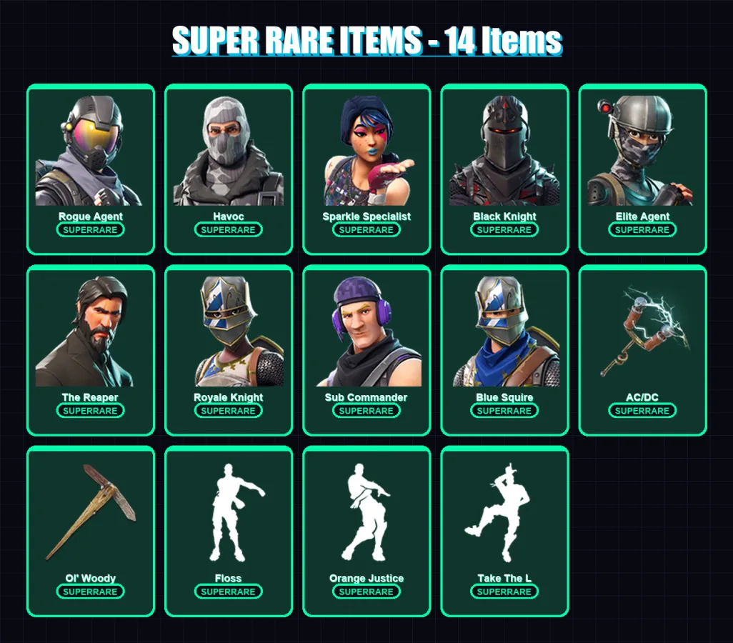 [PC/PSN] | Rogue Agent | Havoc | Sparkle Specialist | Black Knight | Elite Agent | 28 skin | 15 pickaxe | 26 emote | 18 glider | Lv230