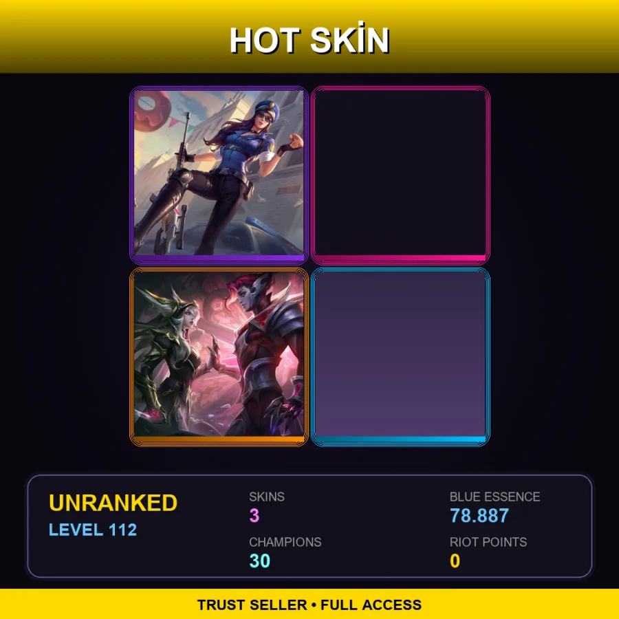 TW | Lv112 | Unranked | 3 Skin | 30 Champ — LoL account
