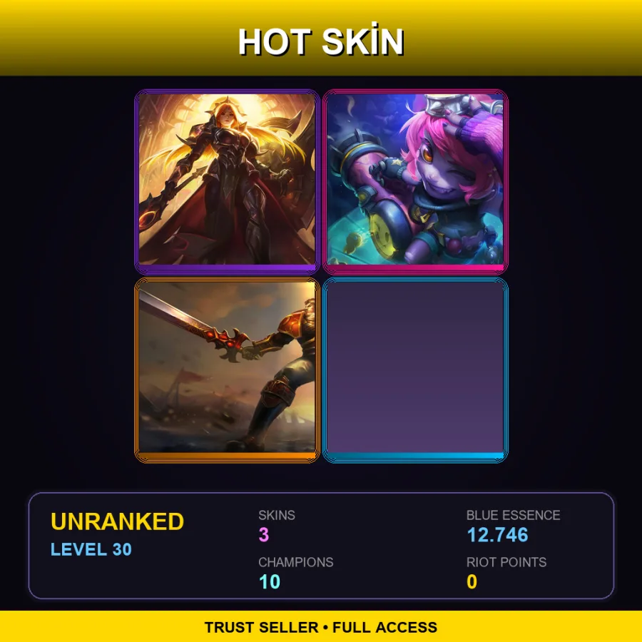 LAN | Lv30 | Unranked | 3 Skin | 10 Champ — LoL account