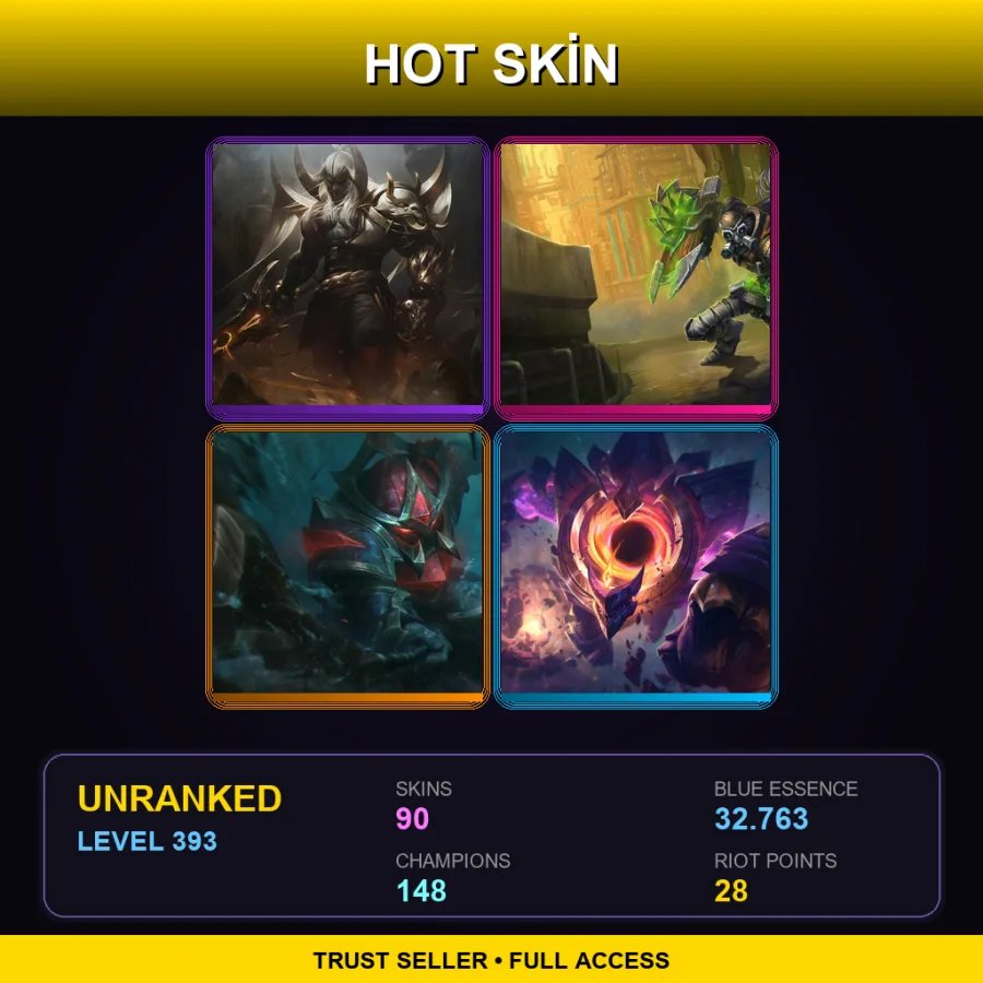 EUW | Lv393 | Unranked | 90 Skin | 148 Champ — LoL account