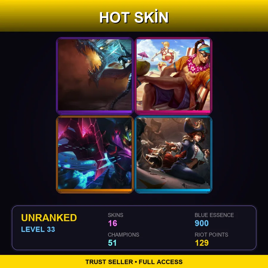 NA | Lv33 | Unranked | 16 Skin | 51 Champ