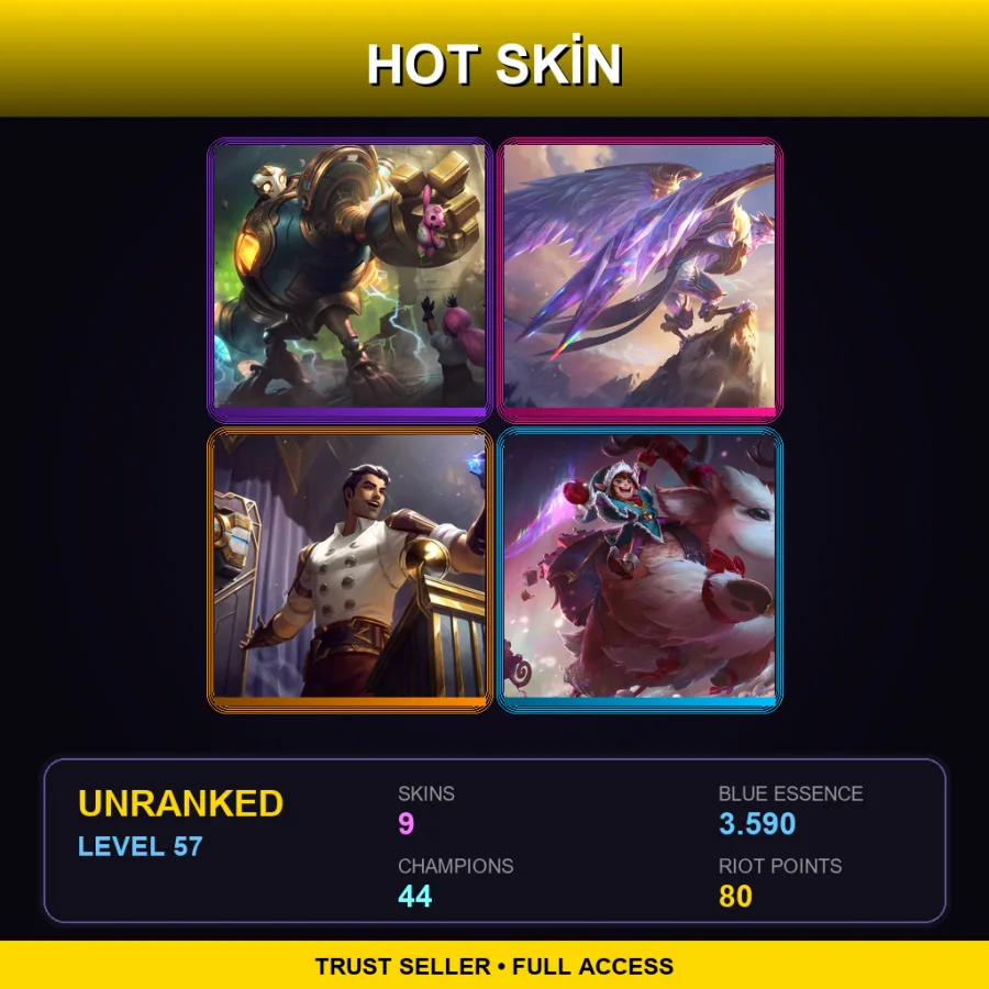 EUW | Lv57 | Unranked | 9 Skin | 44 Champ — LoL account