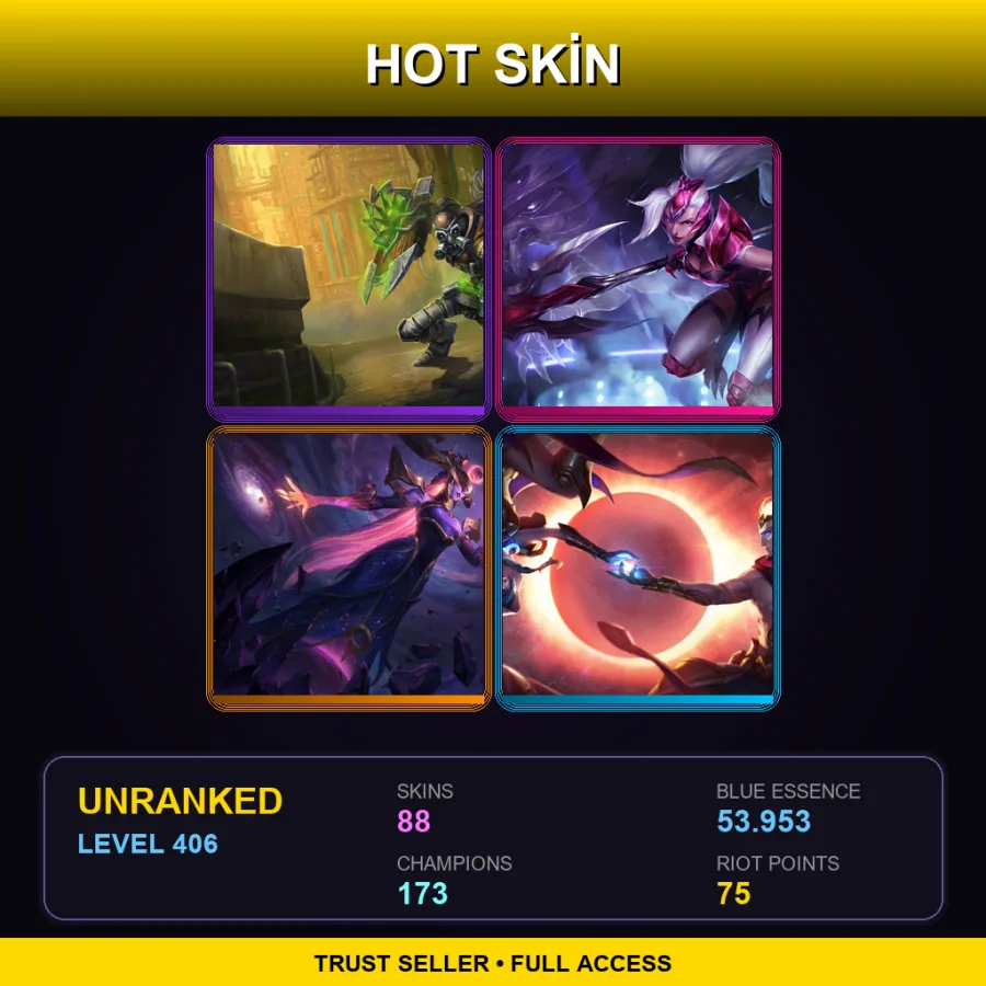 NA | Hextech Singed | Challenger Nidalee | Dark Cosmic Lissandra | Cosmic Dawn Rakan | 88 Skin | 173 Champ | Lv406