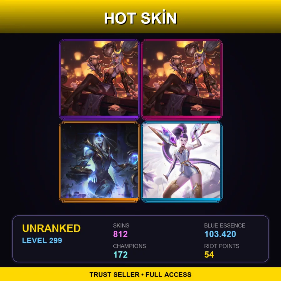 NA | Lv299 | Unranked | 812 Skin | 172 Champ