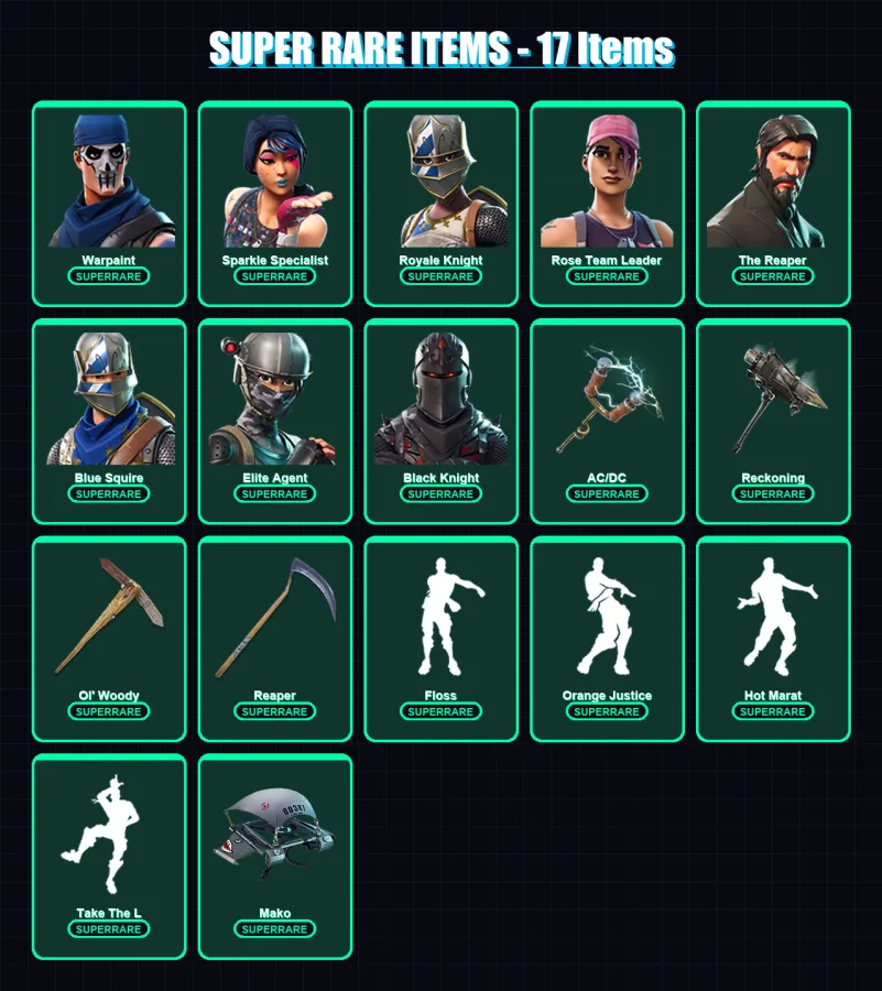 [PC/XBOX/PSN] | Warpaint | Sparkle Specialist | Royale Knight | Rose Team Leader | The Reaper | 110 skin | 87 pickaxe | 104 emote | 87 glider | Lv11 — Fortnite account