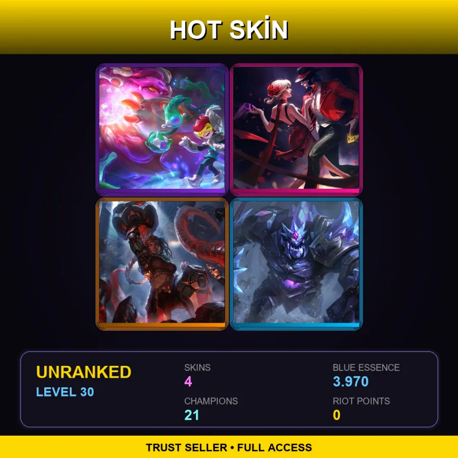 EUW | Lv30 | Unranked | 4 Skin | 21 Champ — LoL account