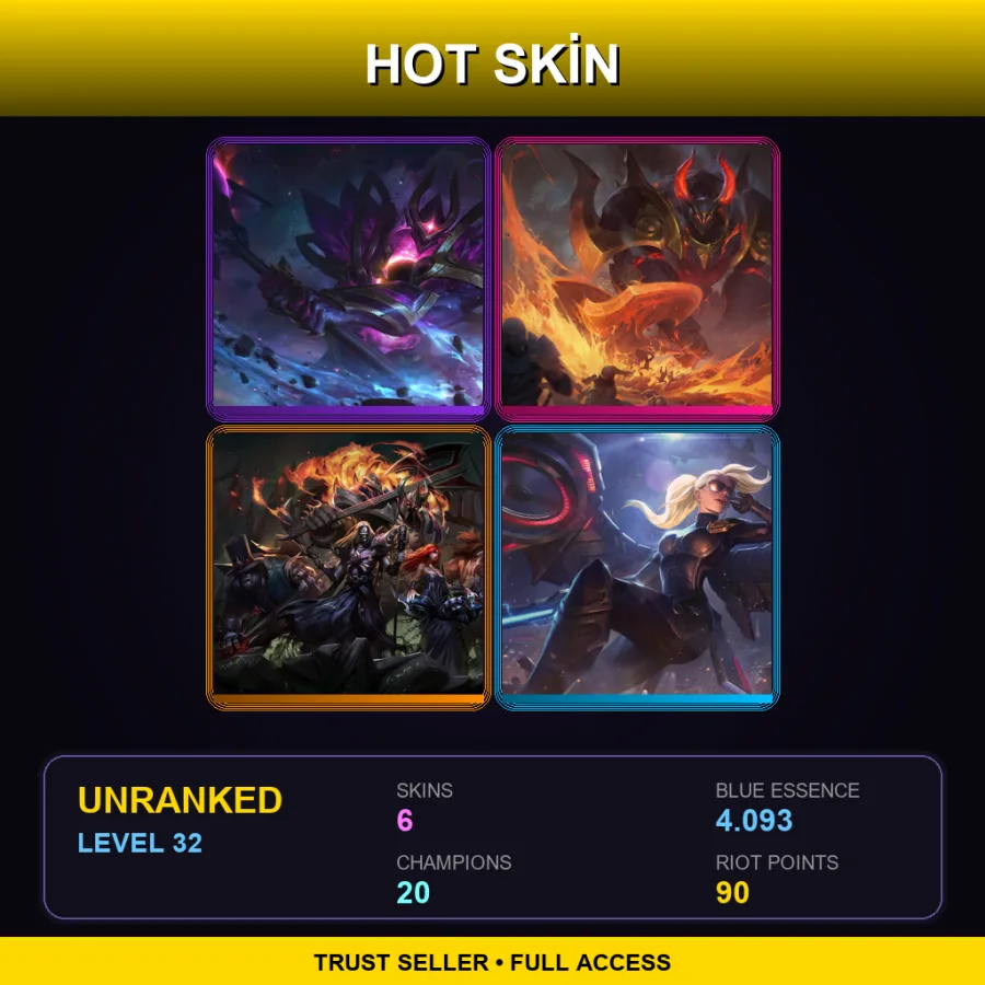 NA | Lv32 | Unranked | 6 Skin | 20 Champ — LoL account