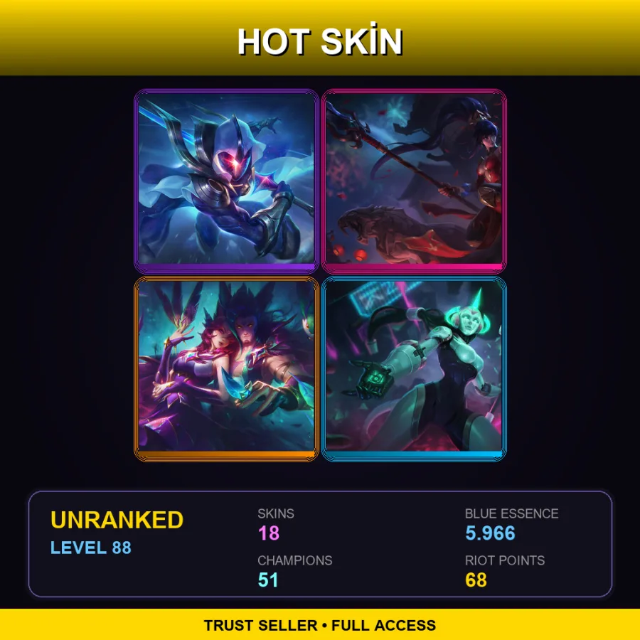 LAS | Lv88 | Unranked | 18 Skin | 51 Champ — LoL account