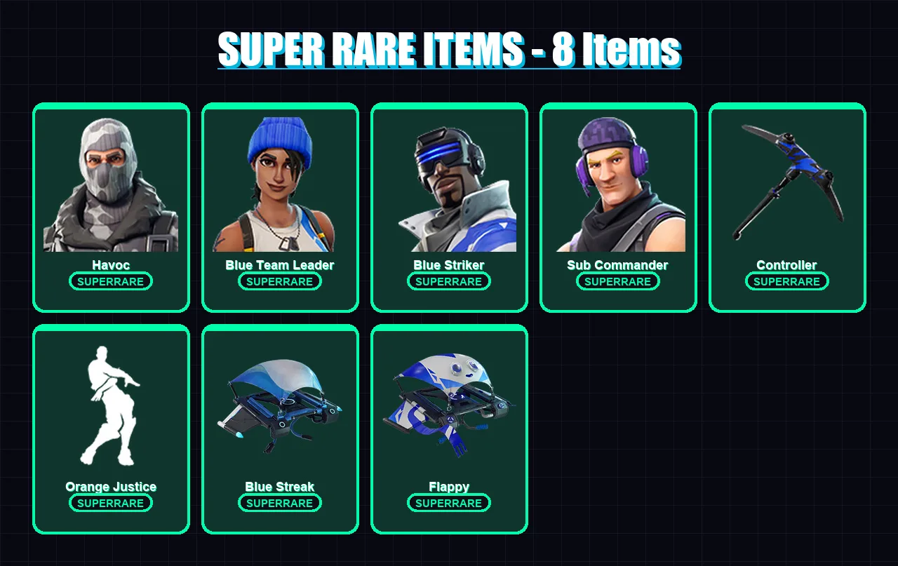 [PS4/PS5/XBOX/PC] | Havoc | Blue Team Leader | Blue Striker | Sub Commander | Hybrid | 26 skin | 42 pickaxe | 51 emote | 46 glider | Lv882