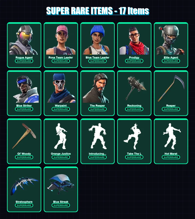 [PS4/PS5/XBOX/PC] | Rogue Agent | Rose Team Leader | Blue Team Leader | Prodigy | Elite Agent | 81 skin | 72 pickaxe | 67 emote | 80 glider | Lv1021