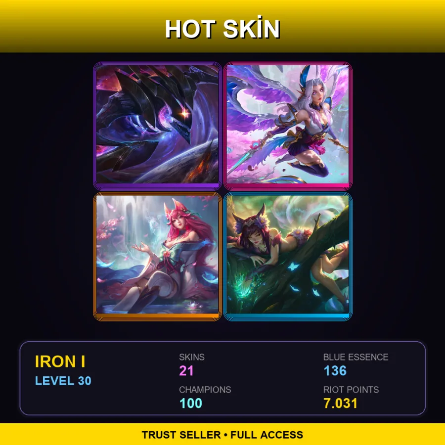 EUW | Lv30 | Iron I | 21 Skin | 100 Champ
