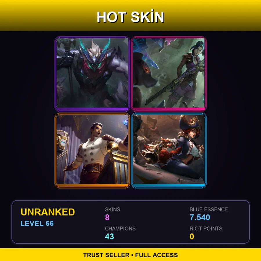 LAN | Lv66 | Unranked | 8 Skin | 43 Champ — LoL account