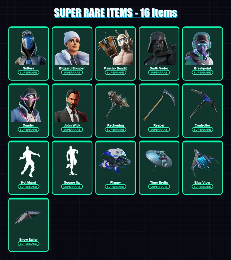 [PC/XBOX] | Sultura | Blizzard Bomber | Psycho Bandit | Darth Vader | Breakpoint | 214 skin | 162 pickaxe | 147 emote | 117 glider | Lv1308 — Fortnite account