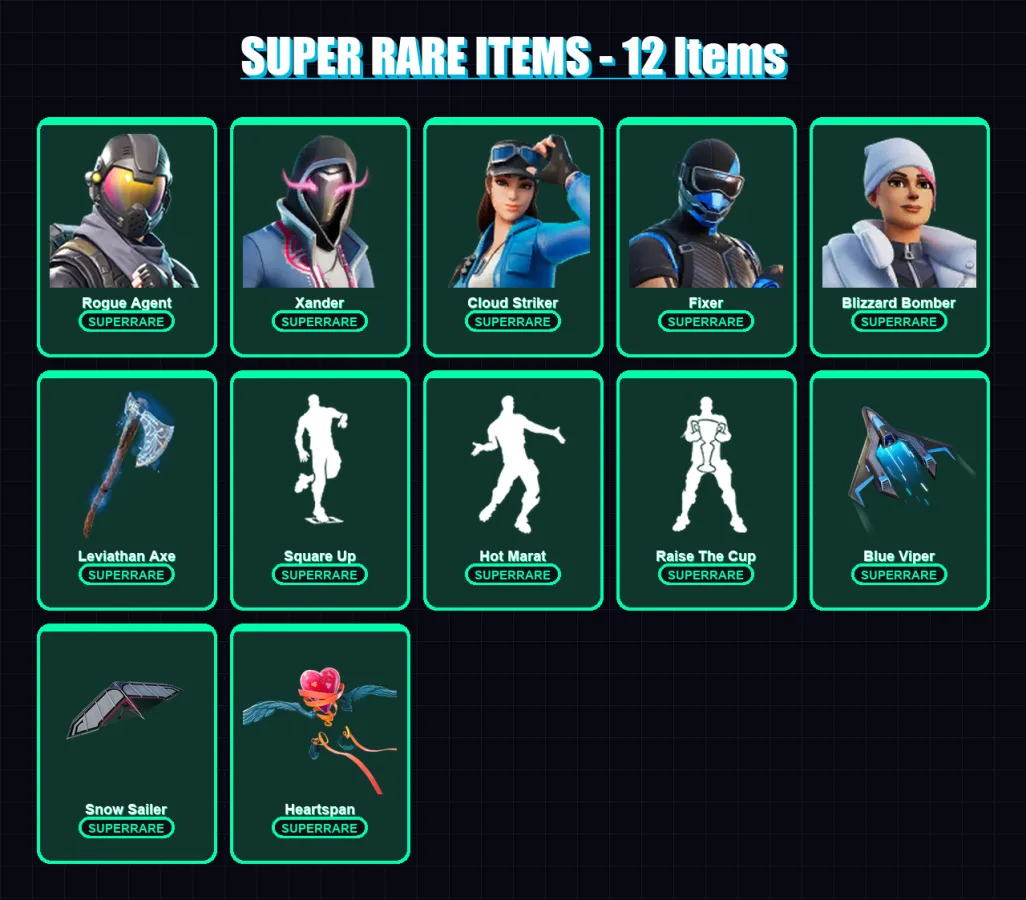 [PC/XBOX/PSN] | Rogue Agent | Xander | Cloud Striker | Fixer | Blizzard Bomber | 124 skin | 130 pickaxe | 103 emote | 111 glider | Lv1856